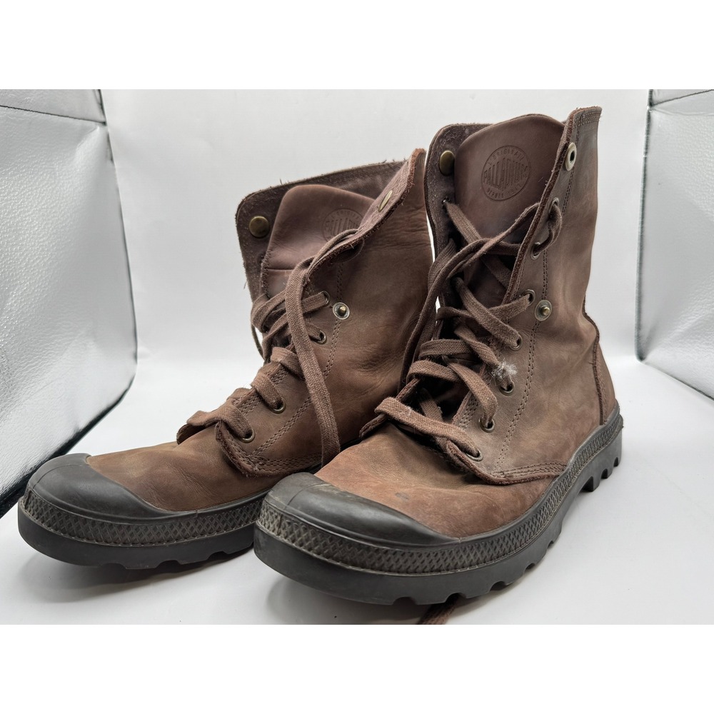 Palladium Baggy Mens Turn Down Boots 8 Brown Leather Lace Up Lug Sole Combat